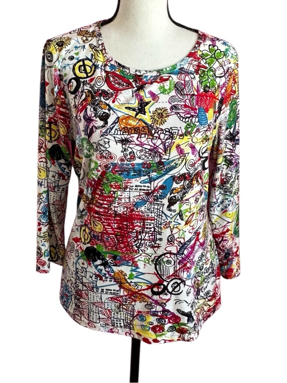 Nygard Collection Multicolor Print Top Women’s Small Casual Artsy Tee